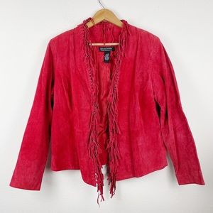 Vintage Red Leather Suede Fringe Jacket